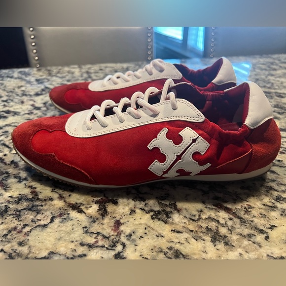 Tory Burch Red and White Double T Sneakers - Picture 4 of 12